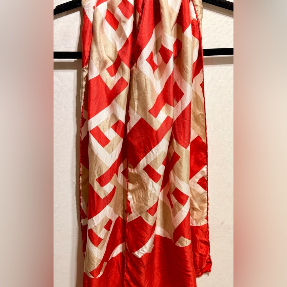 Vibrant Red and Cream Geometric Maxi Skirt A-Line